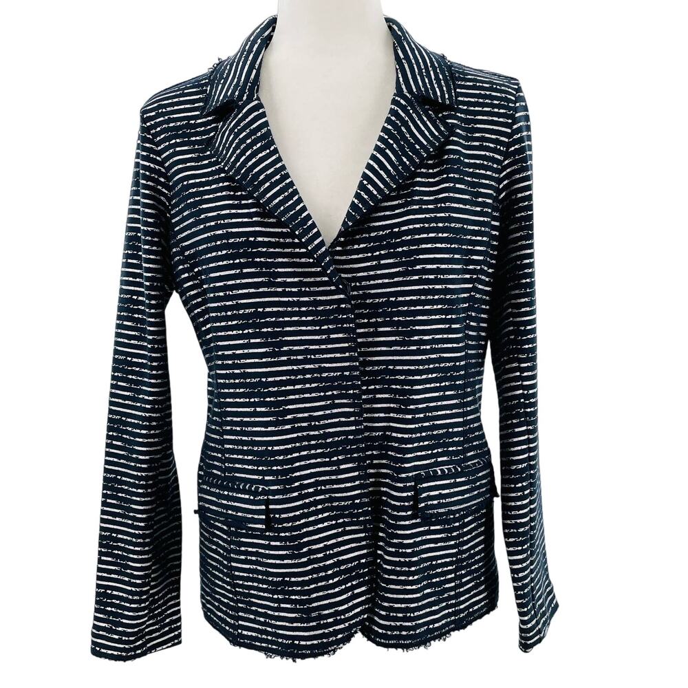 Elliott Lauren Black & Silver Striped Knit Button Front Blazer Jacket Women Sz S